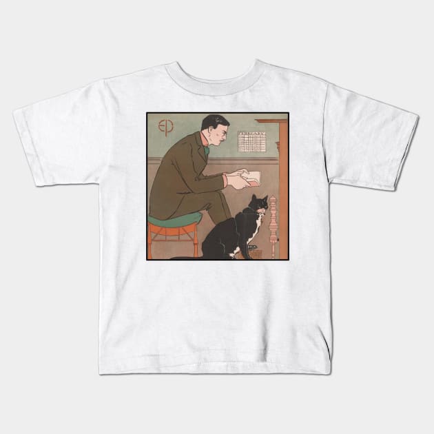 Edward Penfield self-portrait with cat Kids T-Shirt by LP Designs